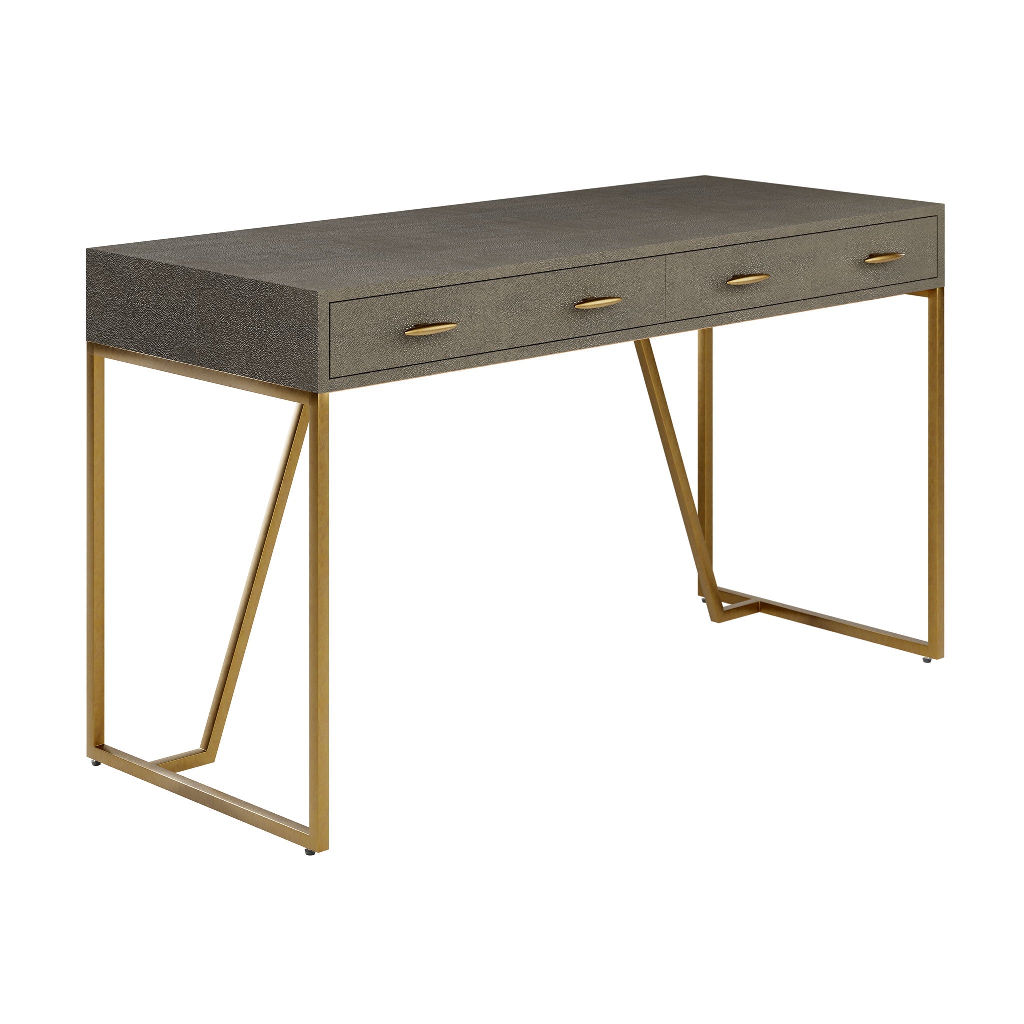 DI Designs Hampton Grey Shagreen & Gold Desk | 2 Drawers